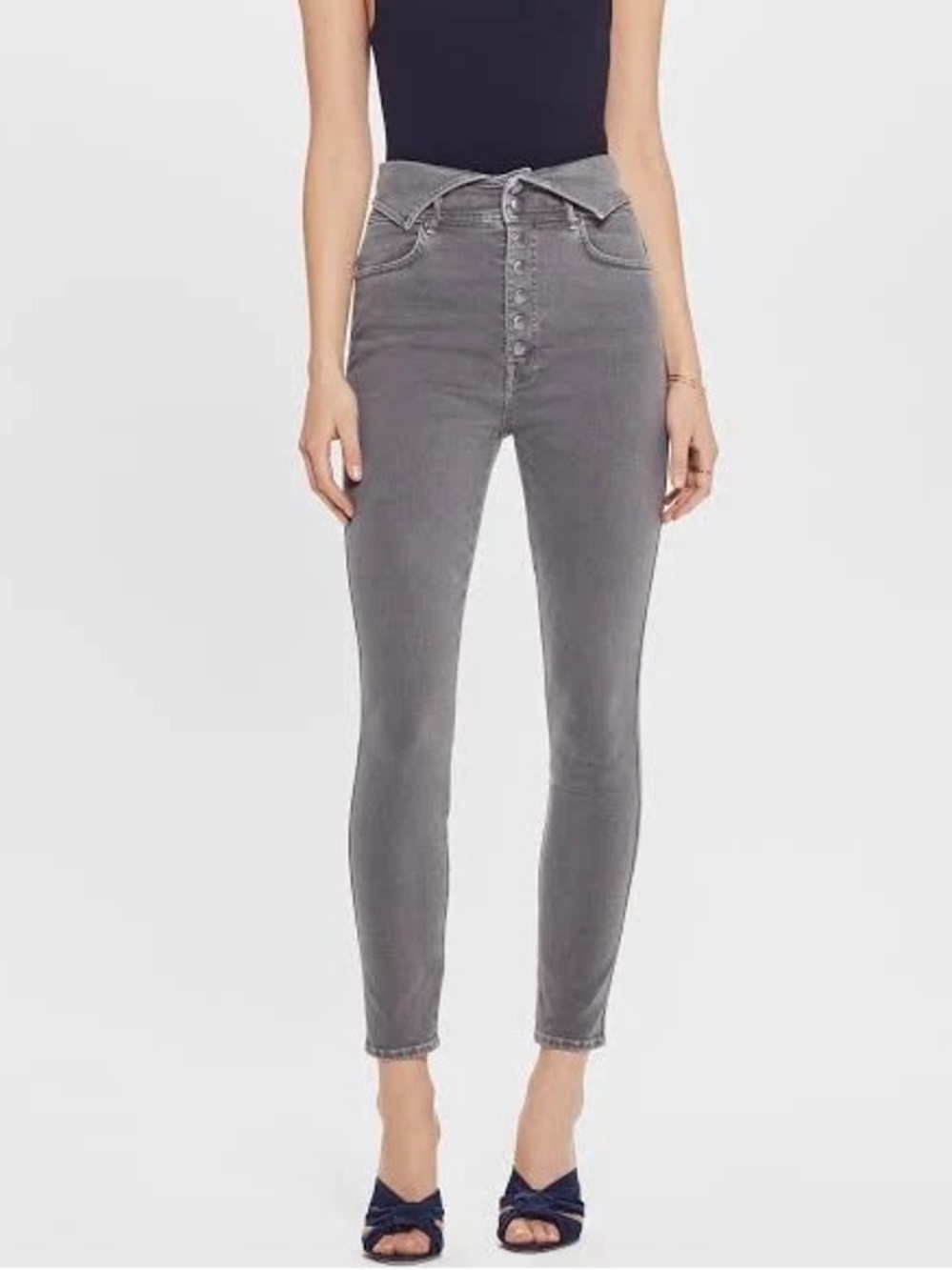 MOTHER The Swooner Exposed Snap Ankle Jeans charcoal